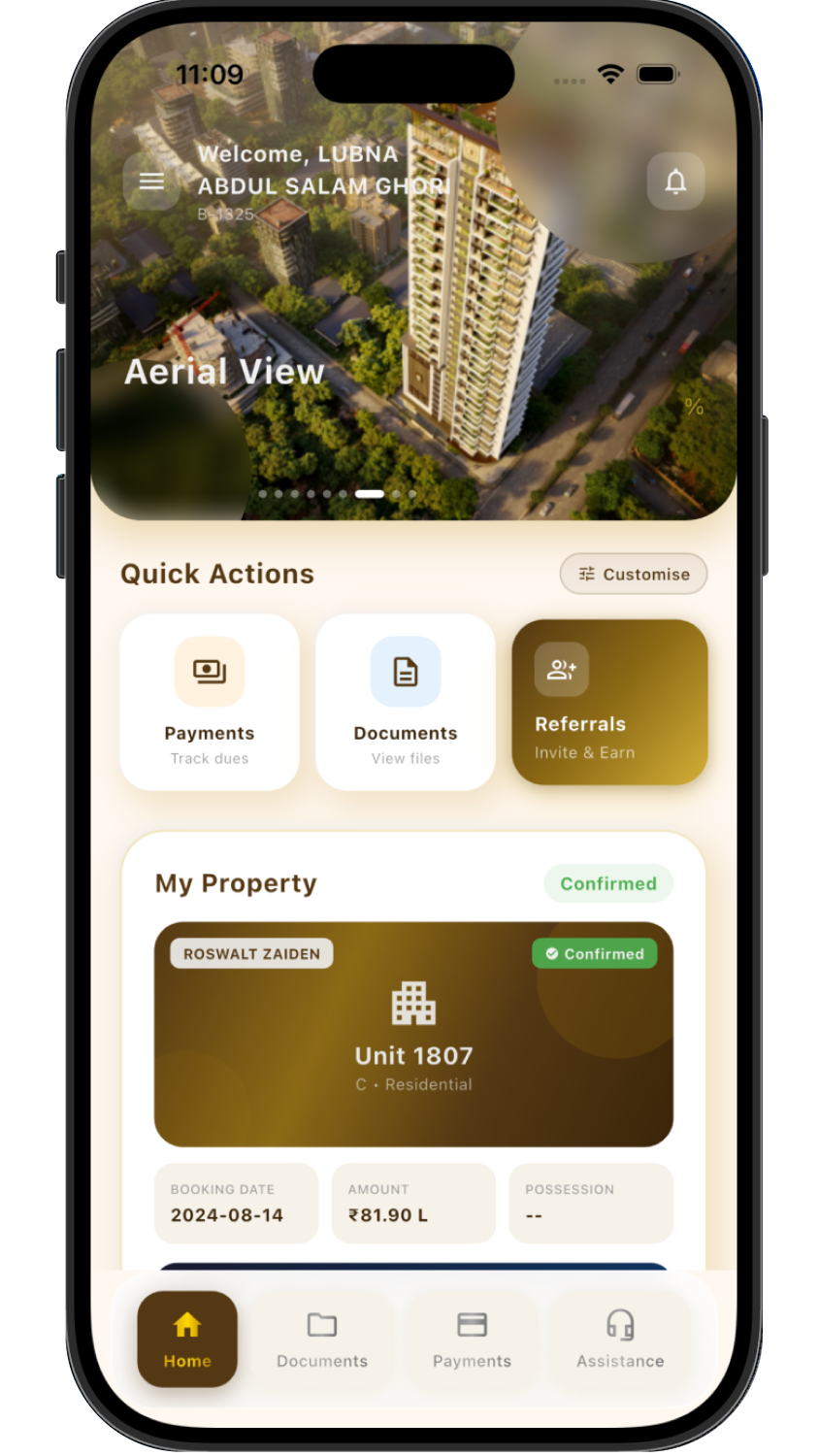 Roswalt Realty My Home App screens shown on a mobile phone